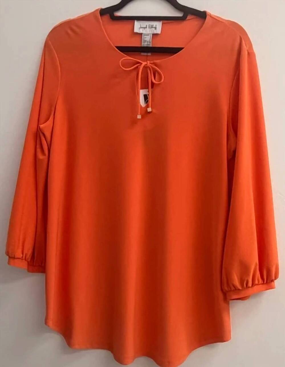 NEW JOSEPH RIBKOFF women's tie neck 3/4 sleeve top in orange